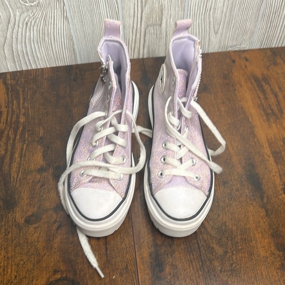 GIRLS' CONVERSE CHUCK TAYLOR ALLSTAR LUGLIFT PS SNEAKERS Purple Sparkles Size 2 - Picture 4 of 8
